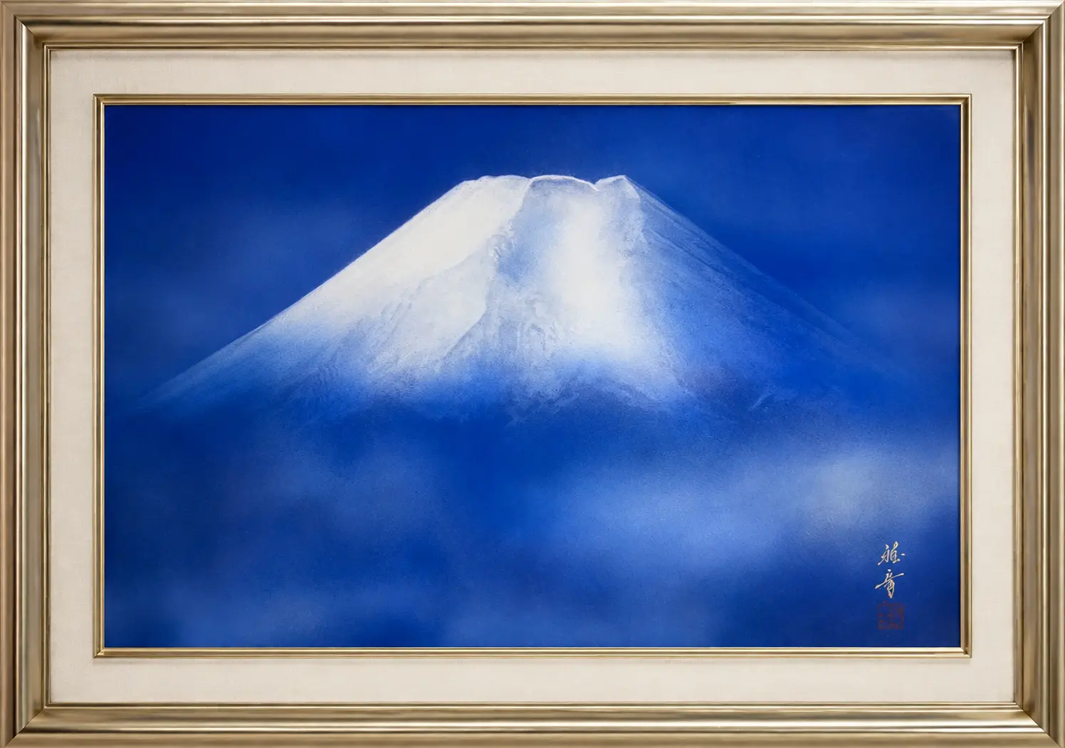 雪峰と霧の青い山水画