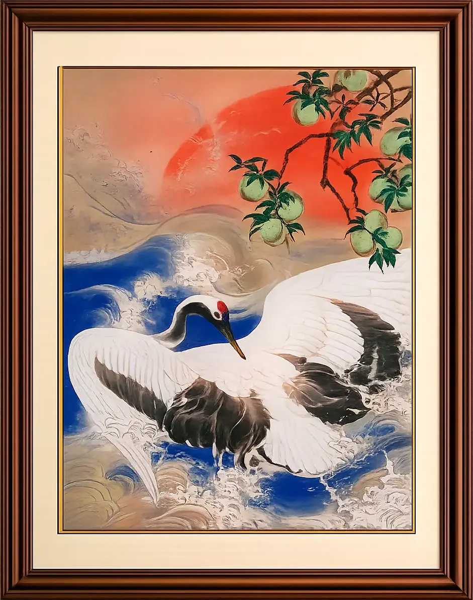 夕陽に鶴