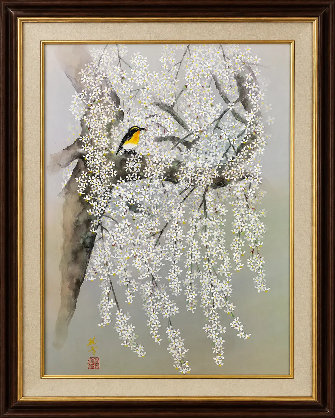 枝垂れ桜に小鳥